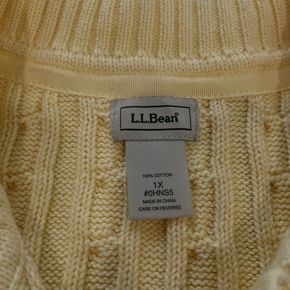 LL Bean Yellow Button Cotton Cable Short Sleeve Cardigan Sweater 1X Pockets - Picture 7 of 7